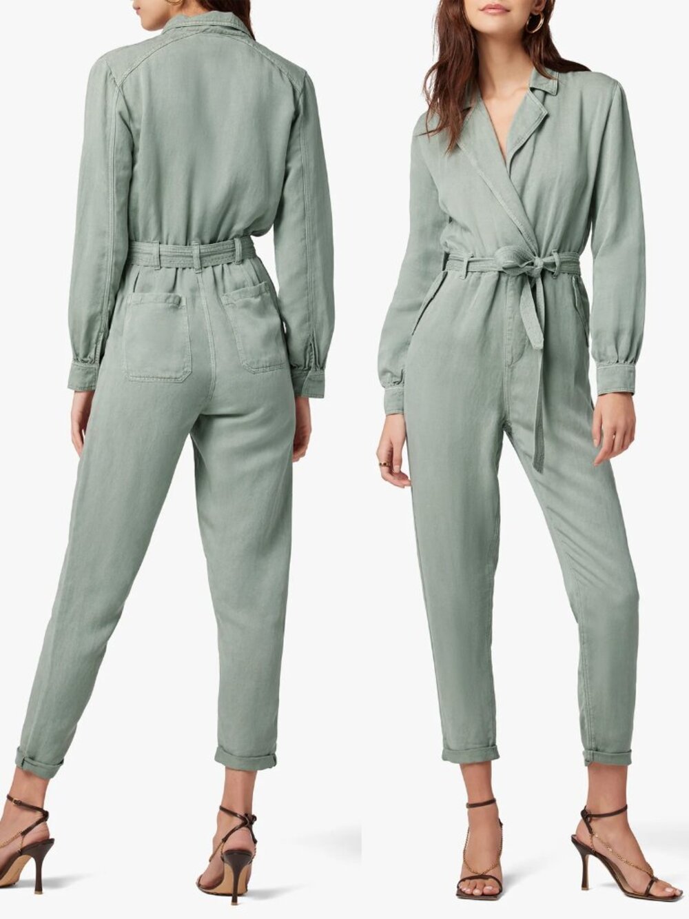 Joe's Jean The Shirtley Jumpsuit L Sea Grass Green Utility $298 Lyocell Linen